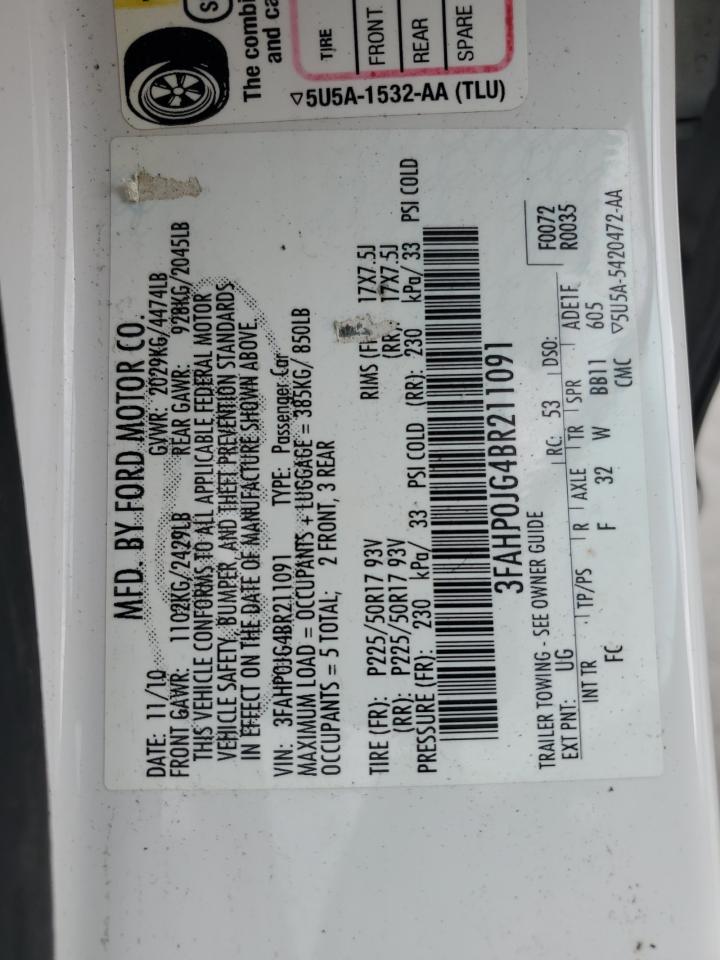 2011 Ford Fusion Sel VIN: 3FAHP0JG4BR211091 Lot: 81757125