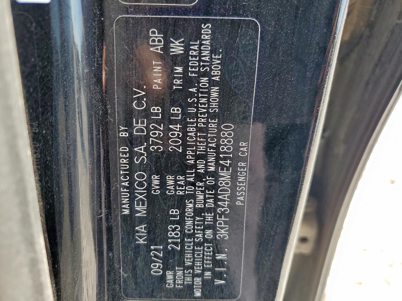 2021 Kia Forte Gt Line VIN: 3KPF34AD8ME418880 Lot: 81786335