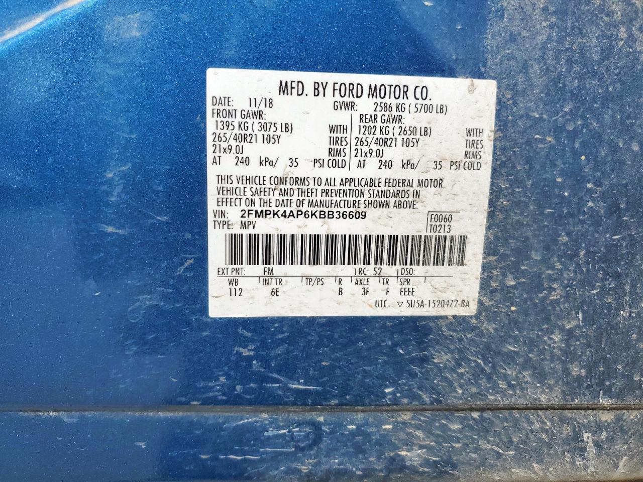 2019 Ford Edge St VIN: 2FMPK4AP6KBB36609 Lot: 80811745