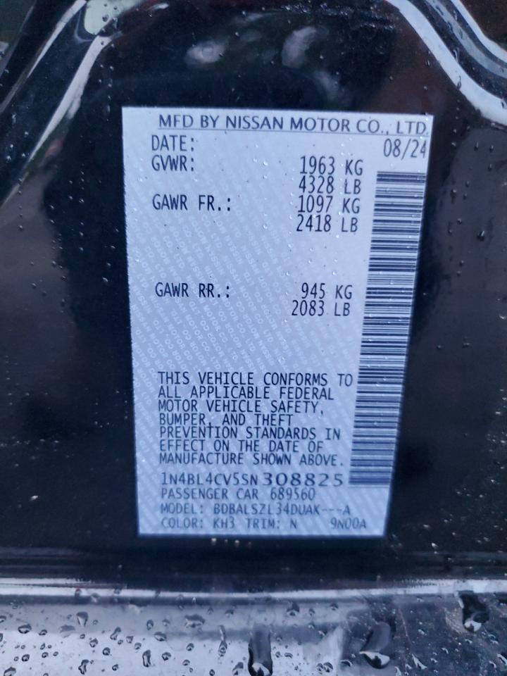 2025 Nissan Altima Sr VIN: 1N4BL4CV5SN308825 Lot: 84358665