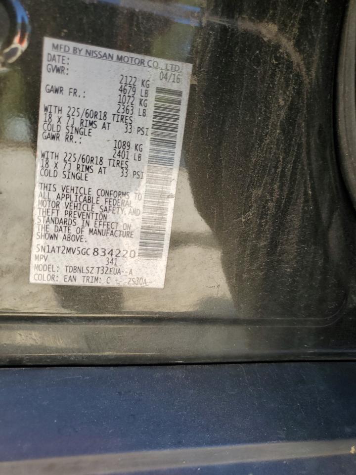 2016 Nissan Rogue S VIN: 5N1AT2MV5GC834220 Lot: 81026865