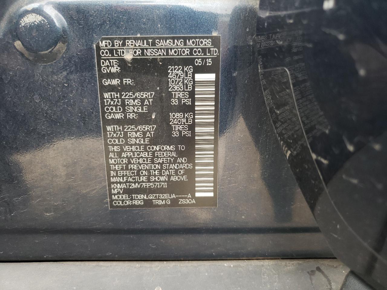 2015 Nissan Rogue S VIN: KNMAT2MV7FP571711 Lot: 83821055