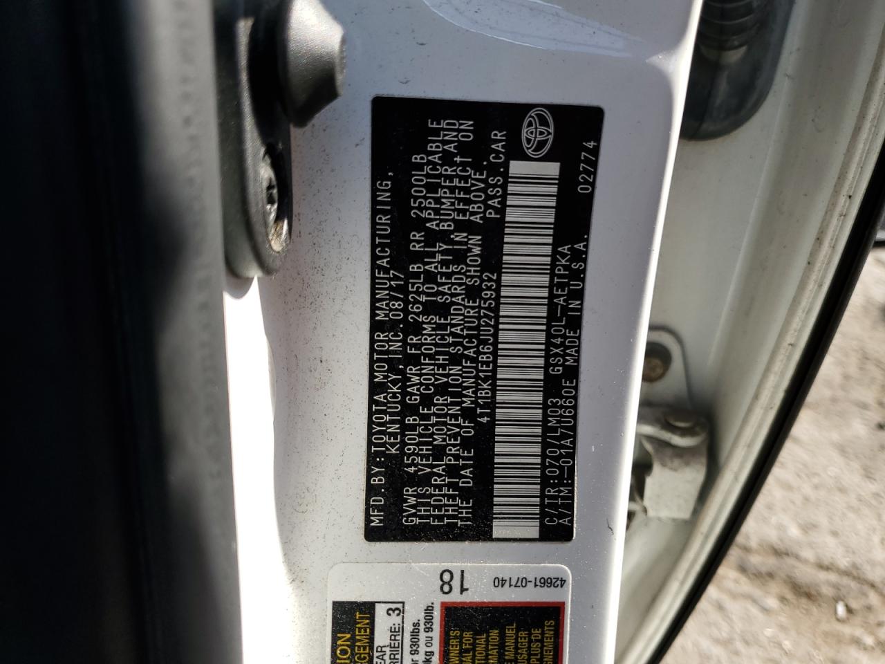 2018 Toyota Avalon Xle VIN: 4T1BK1EB6JU275932 Lot: 81575175