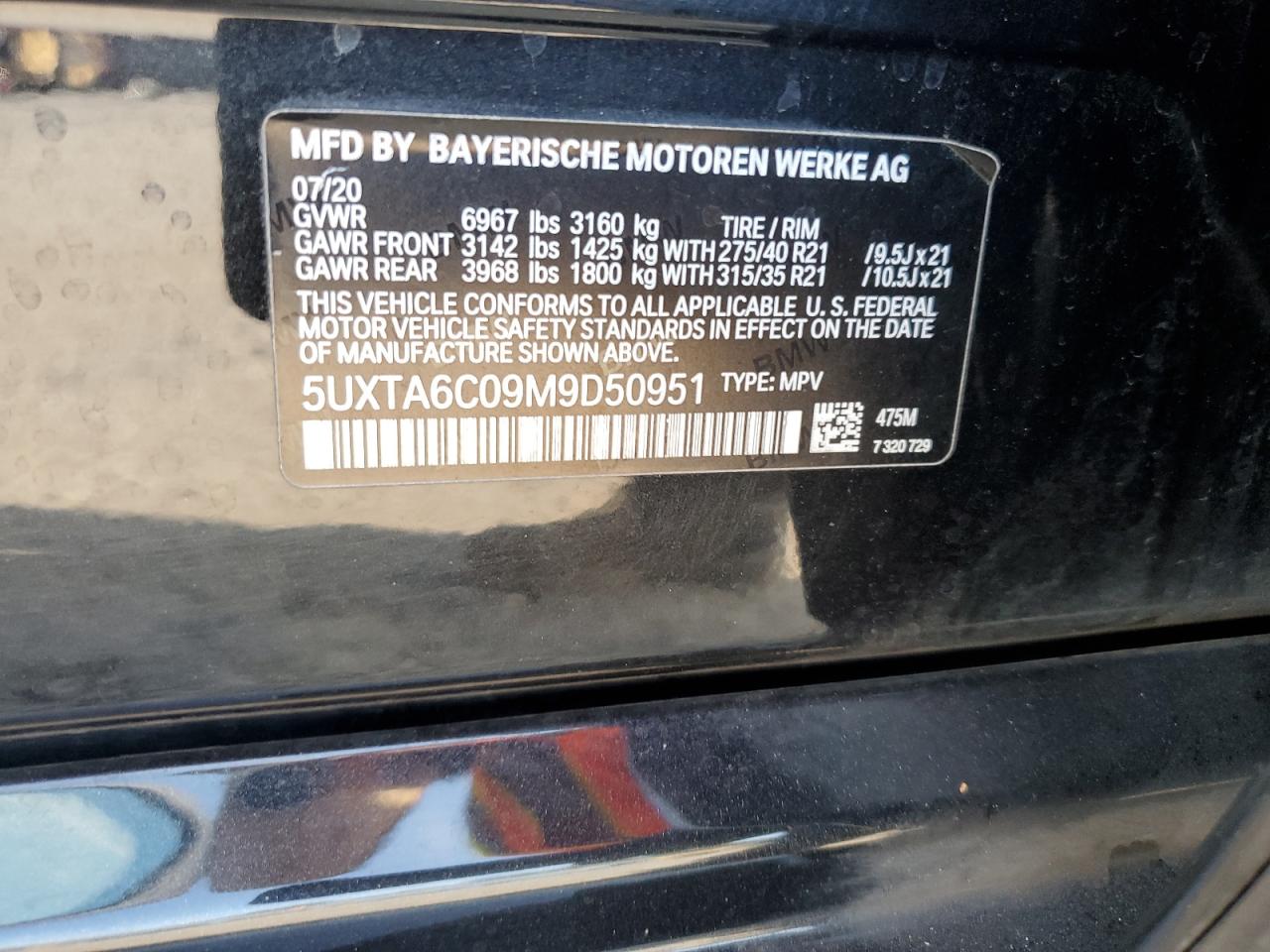 2021 BMW X5 xDrive45E VIN: 5UXTA6C09M9D50951 Lot: 80356755