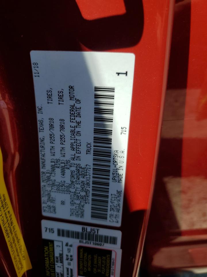 2019 Toyota Tundra Double Cab Sr VIN: 5TFRM5F10KX137717 Lot: 71129715