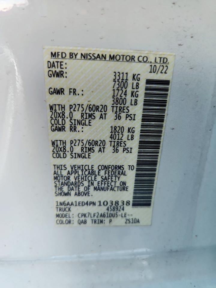 2023 Nissan Titan Sv VIN: 1N6AA1ED4PN103838 Lot: 81271995