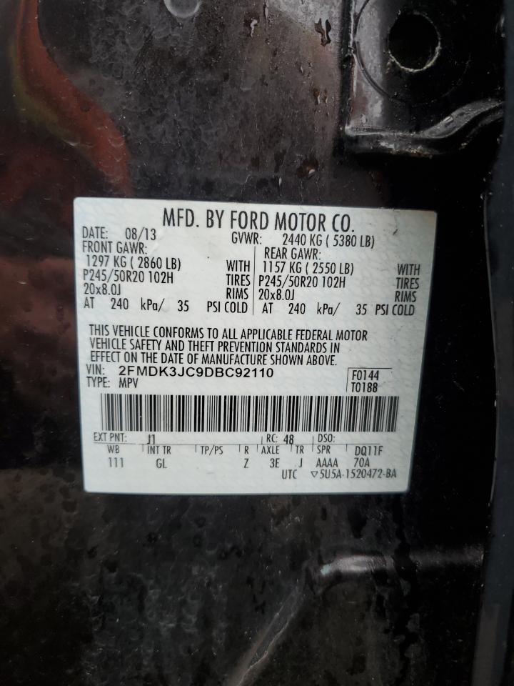 2013 Ford Edge Sel VIN: 2FMDK3JC9DBC92110 Lot: 81220475