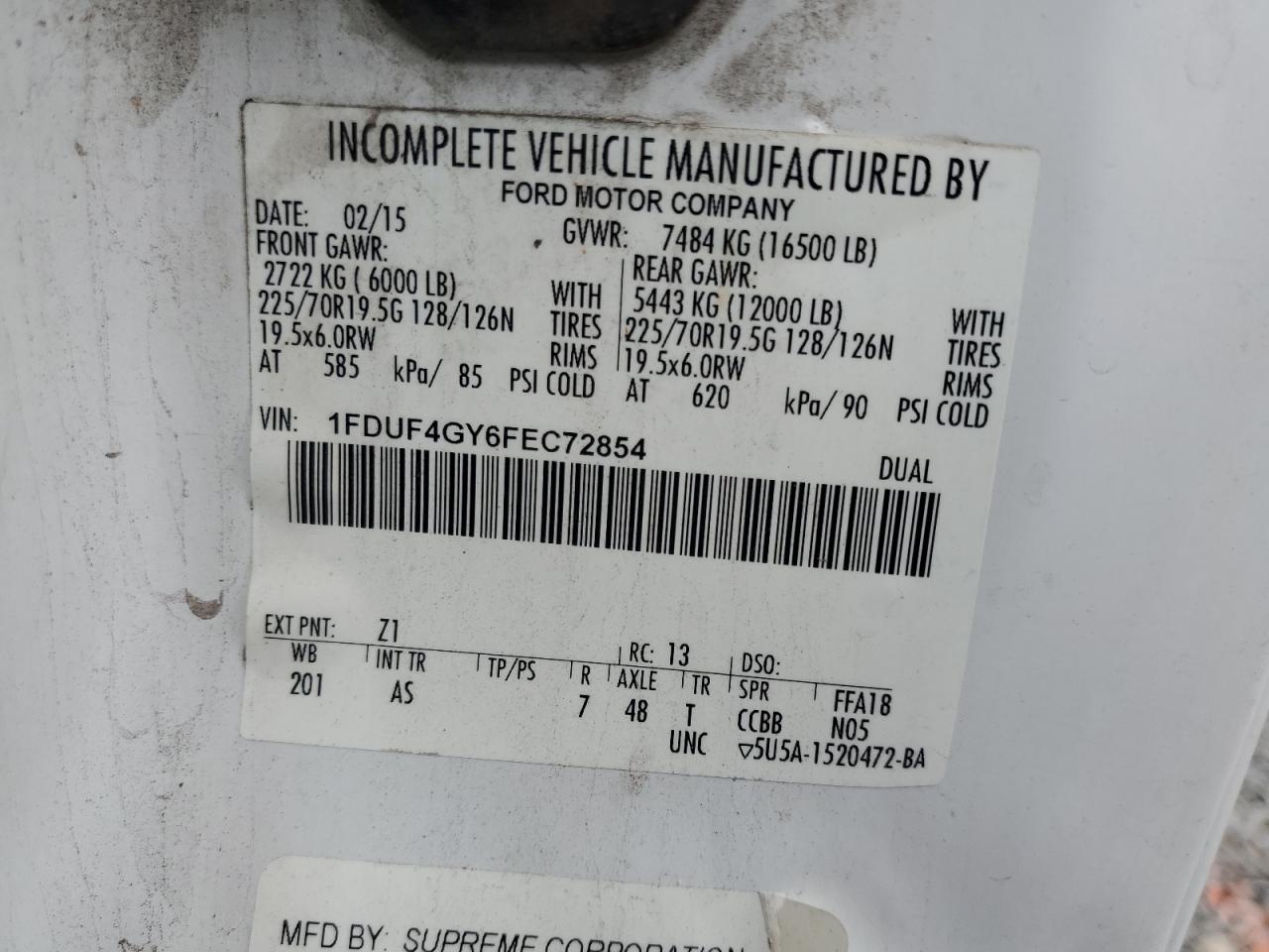 2015 Ford F450 Super Duty VIN: 1FDUF4GY6FEC72854 Lot: 81611365