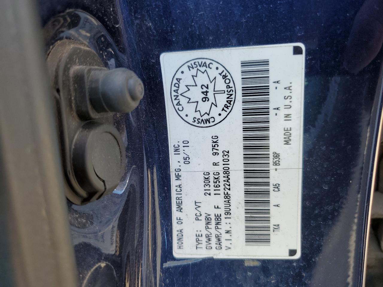 2010 Acura Tl VIN: 19UUA8F22AA801032 Lot: 68622145