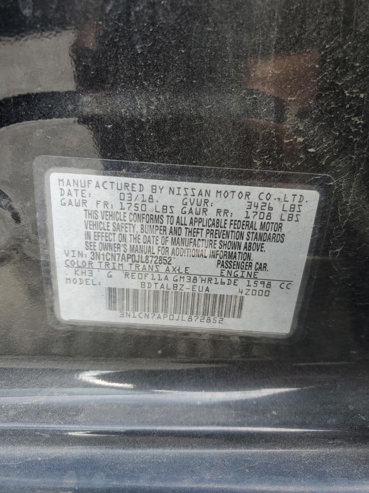 2018 Nissan Versa S VIN: 3N1CN7AP0JL872852 Lot: 84190875