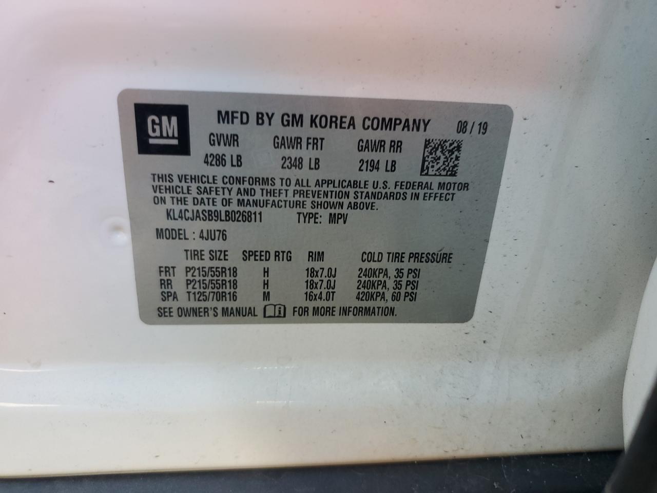 2020 Buick Encore Preferred VIN: KL4CJASB9LB026811 Lot: 71293775