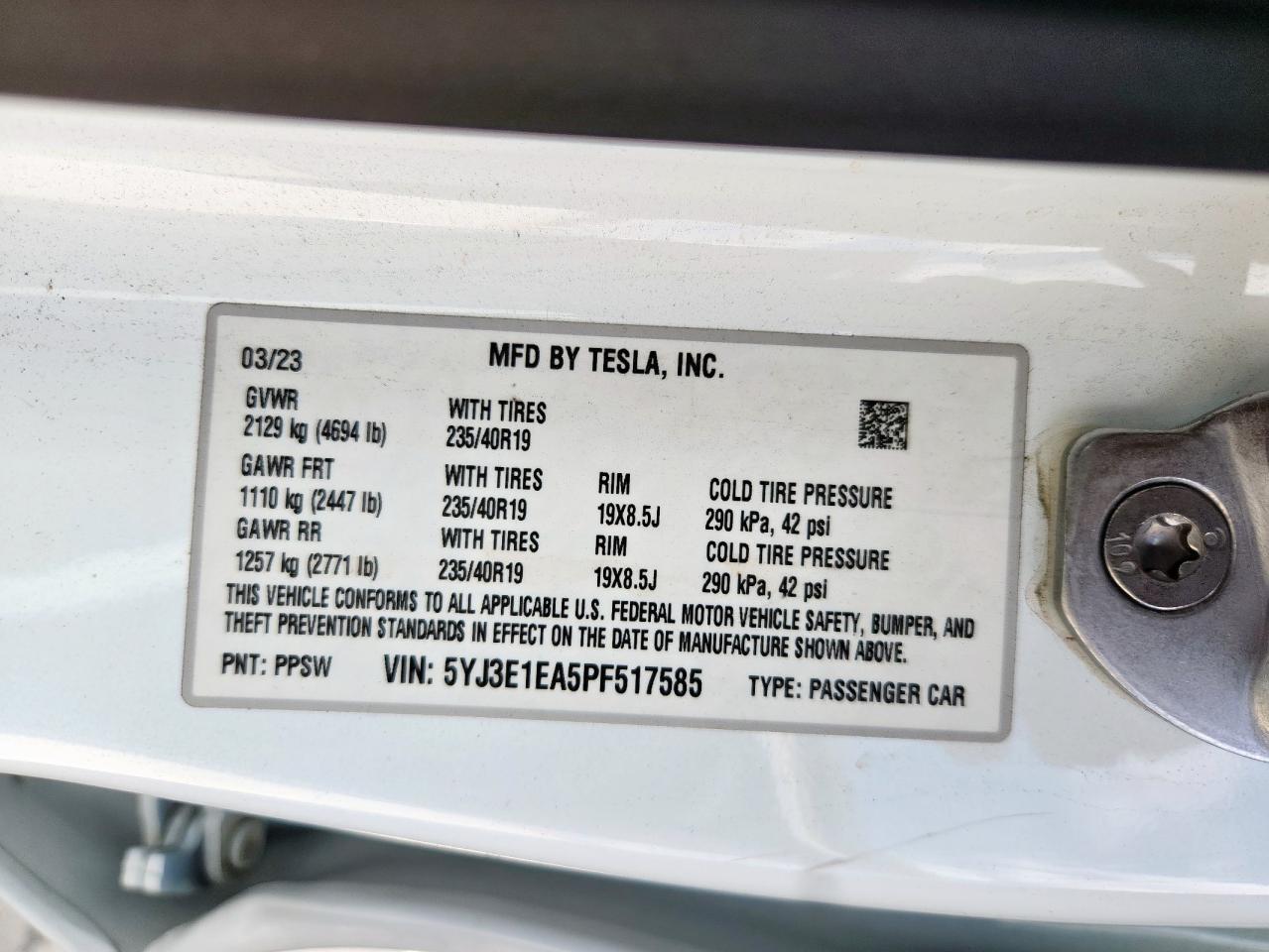 2023 Tesla Model 3 VIN: 5YJ3E1EA5PF517585 Lot: 83951205
