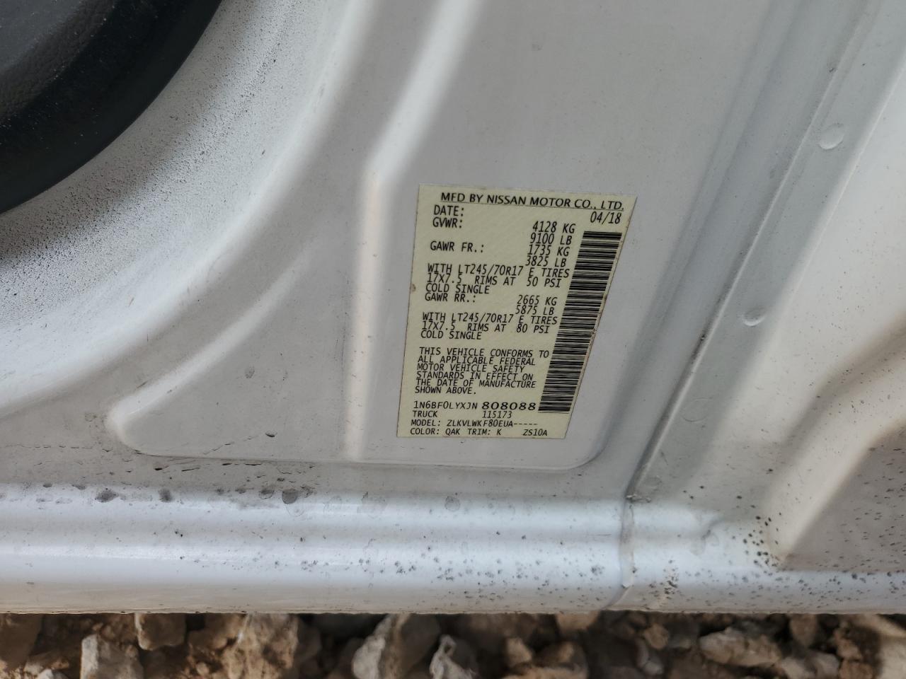 2018 Nissan Nv 2500 S VIN: 1N6BF0LYXJN808088 Lot: 81430665