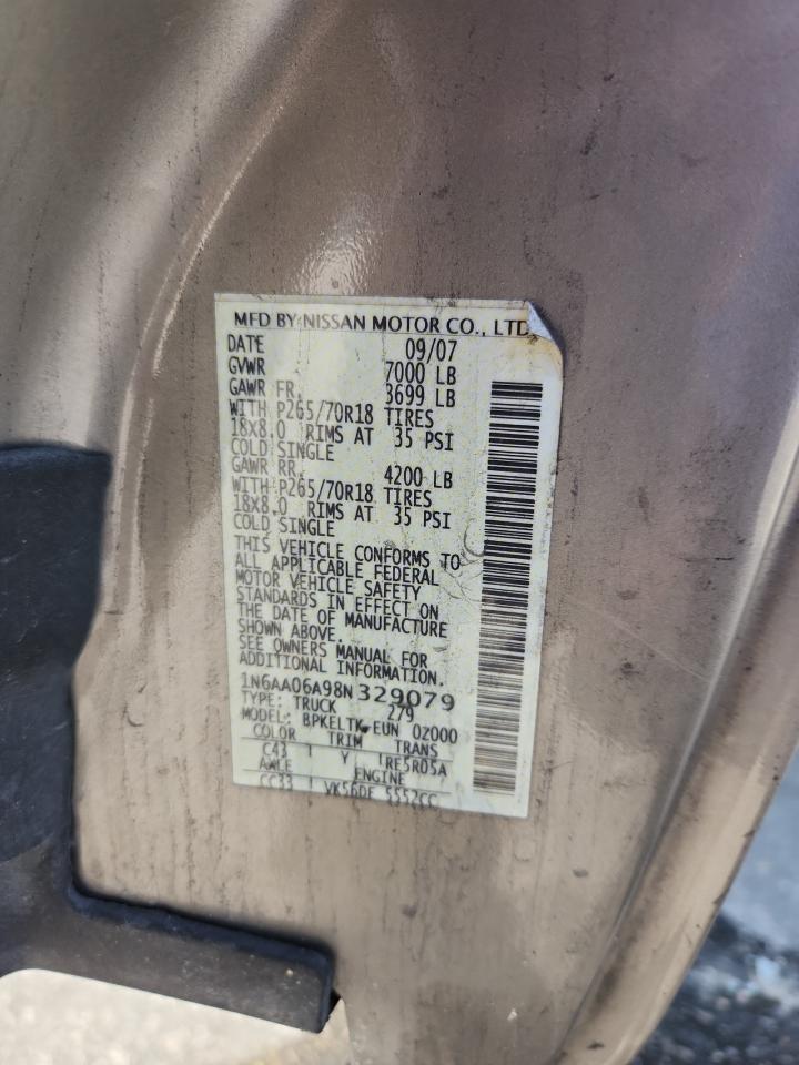 2008 Nissan Titan Xe VIN: 1N6AA06A98N329079 Lot: 80922925