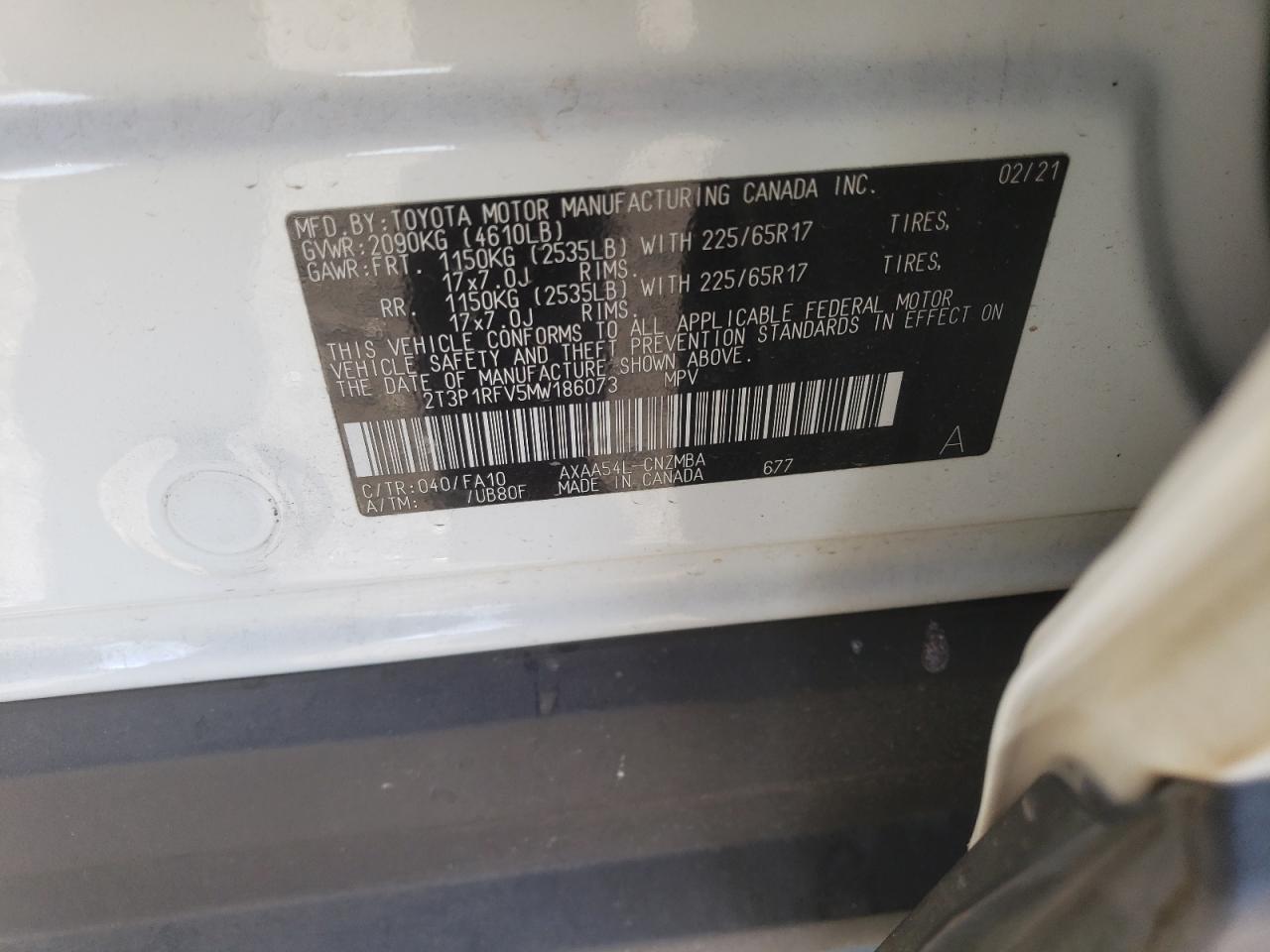 2021 Toyota Rav4 Xle VIN: 2T3P1RFV5MW186073 Lot: 71072425