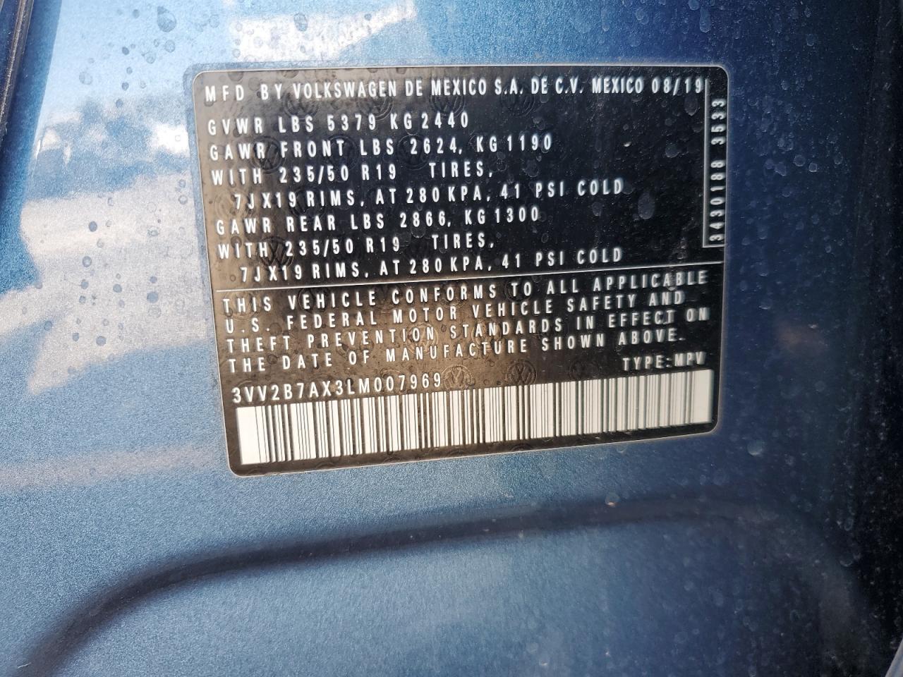 2020 Volkswagen Tiguan Se VIN: 3VV2B7AX3LM007969 Lot: 71812555