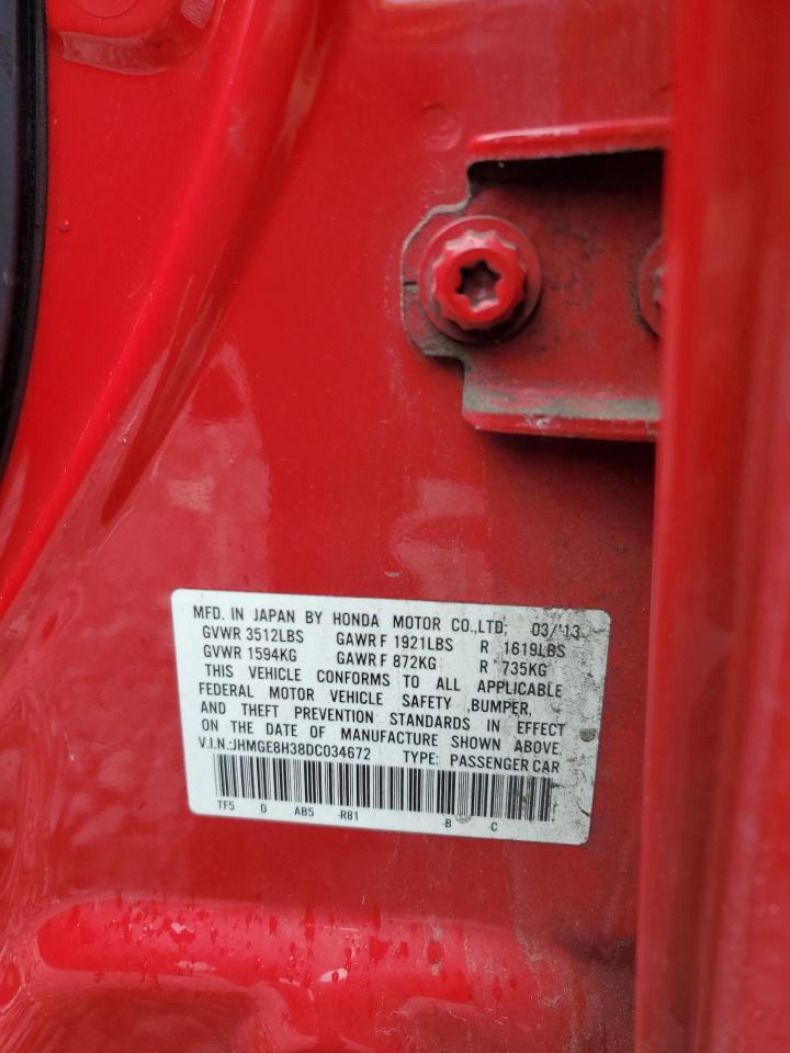 2013 Honda Fit VIN: JHMGE8H38DC034672 Lot: 81714745