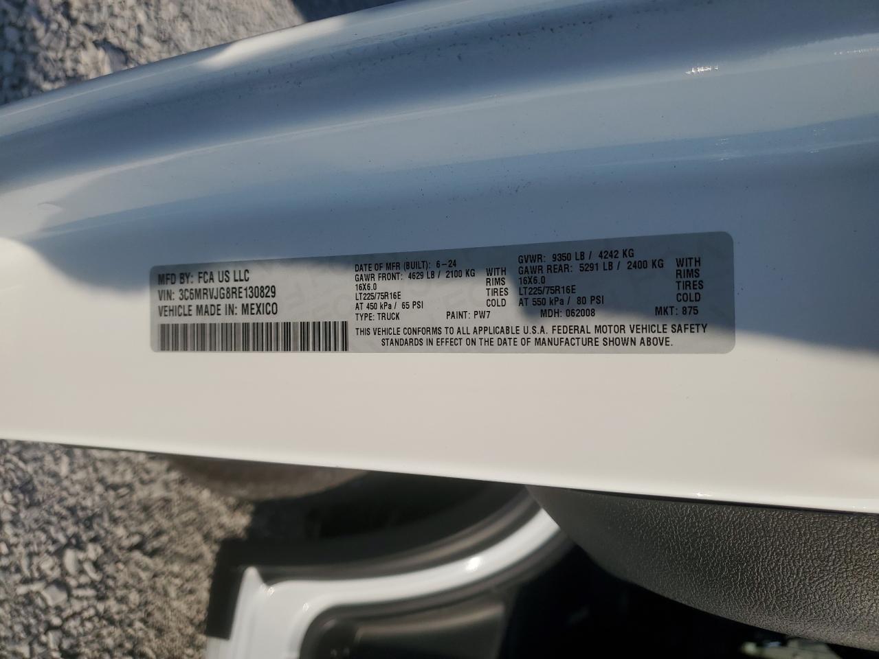 2024 Ram Promaster 3500 3500 High VIN: 3C6MRVJG8RE130829 Lot: 81196805