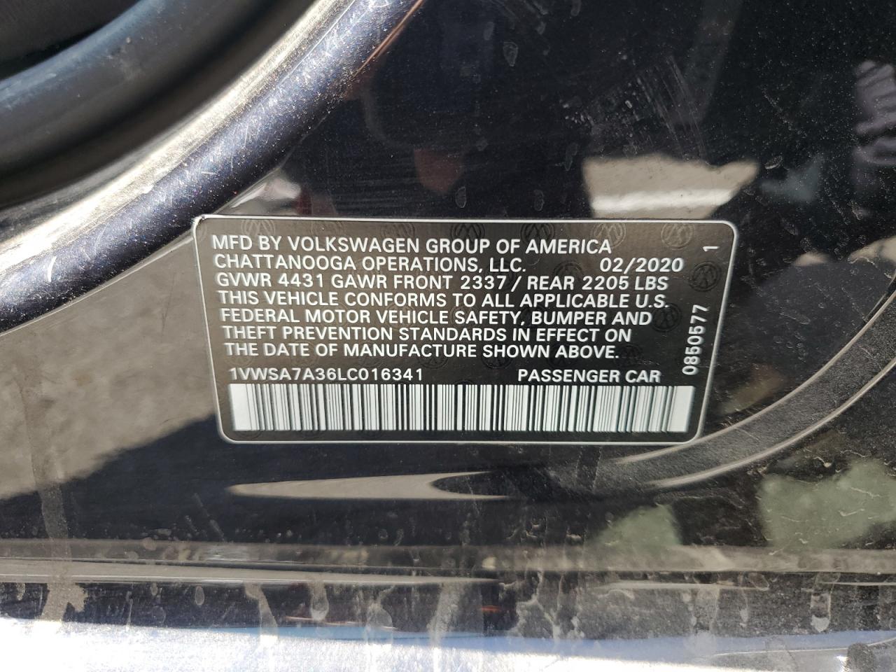 2020 Volkswagen Passat Se VIN: 1VWSA7A36LC016341 Lot: 81289195