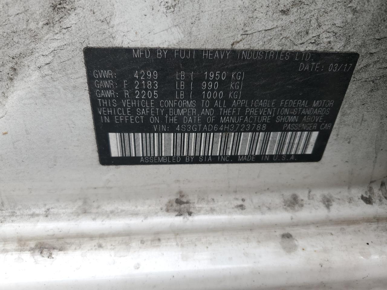 2017 Subaru Impreza Premium Plus VIN: 4S3GTAD64H3723788 Lot: 82085835