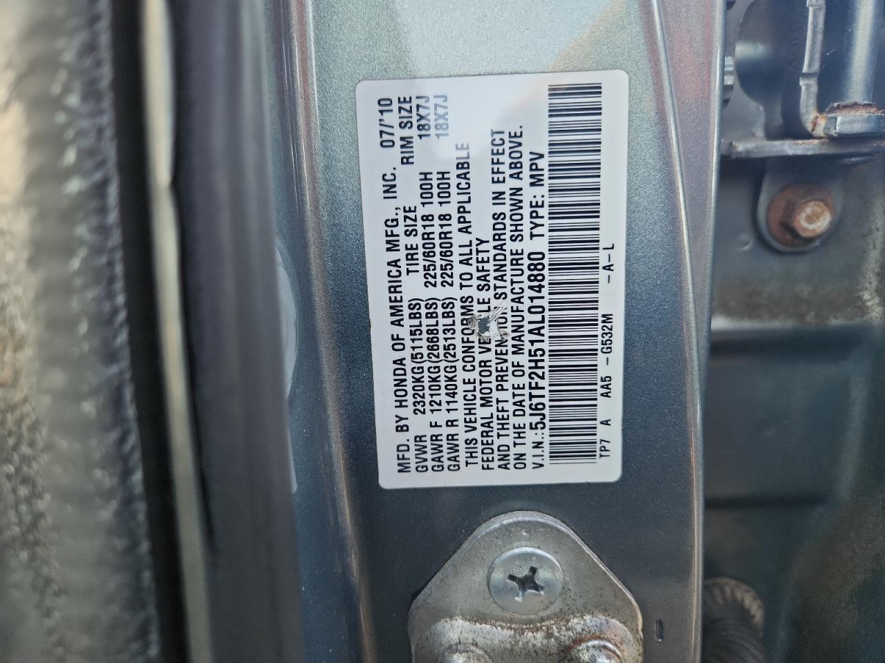 2010 Honda Accord Crosstour Exl VIN: 5J6TF2H51AL014880 Lot: 80659215