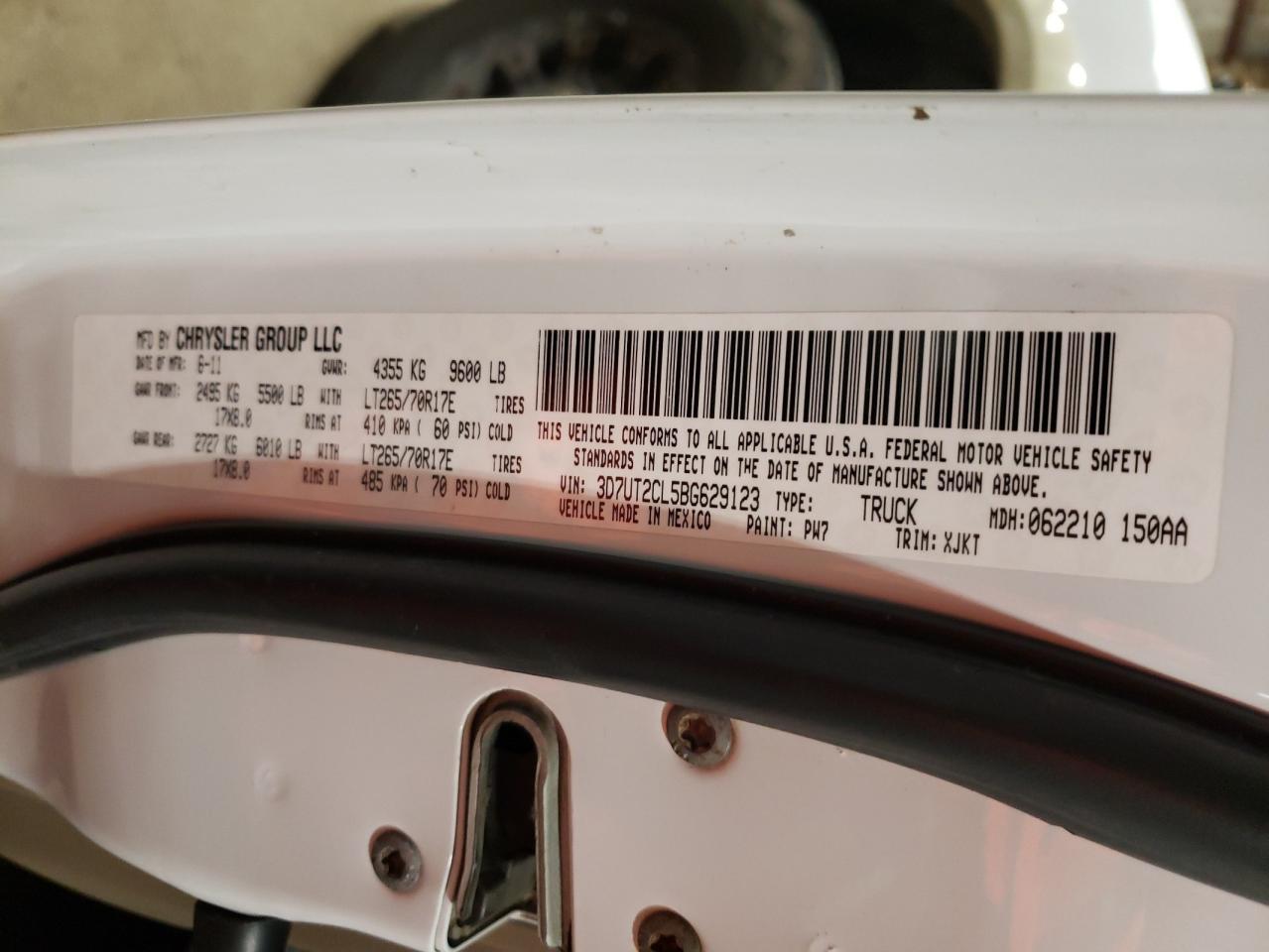 2011 Dodge Ram 2500 VIN: 3D7UT2CL5BG629123 Lot: 81256355