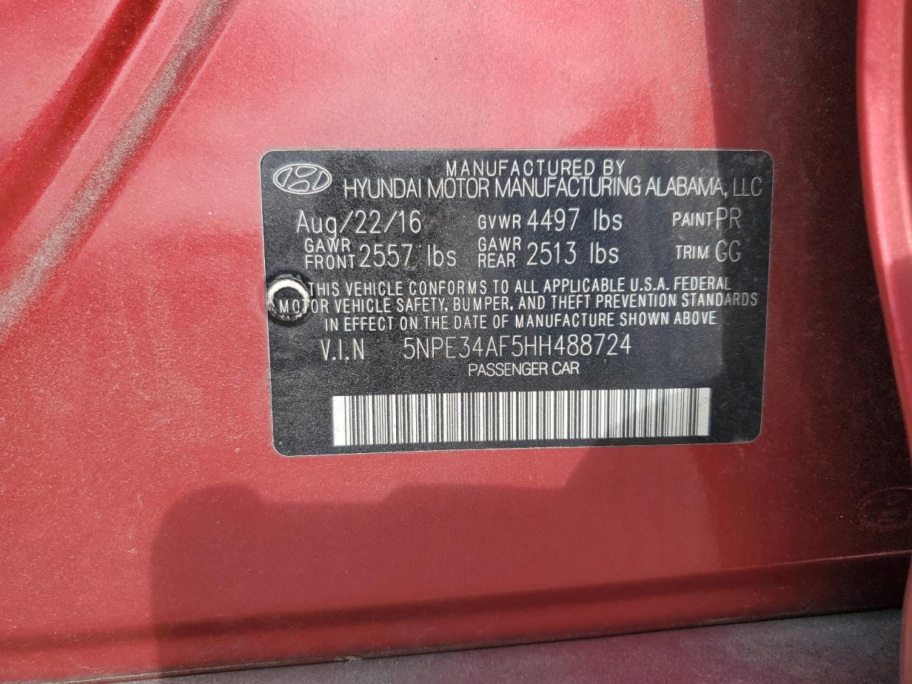 2017 Hyundai Sonata Sport VIN: 5NPE34AF5HH488724 Lot: 71507685