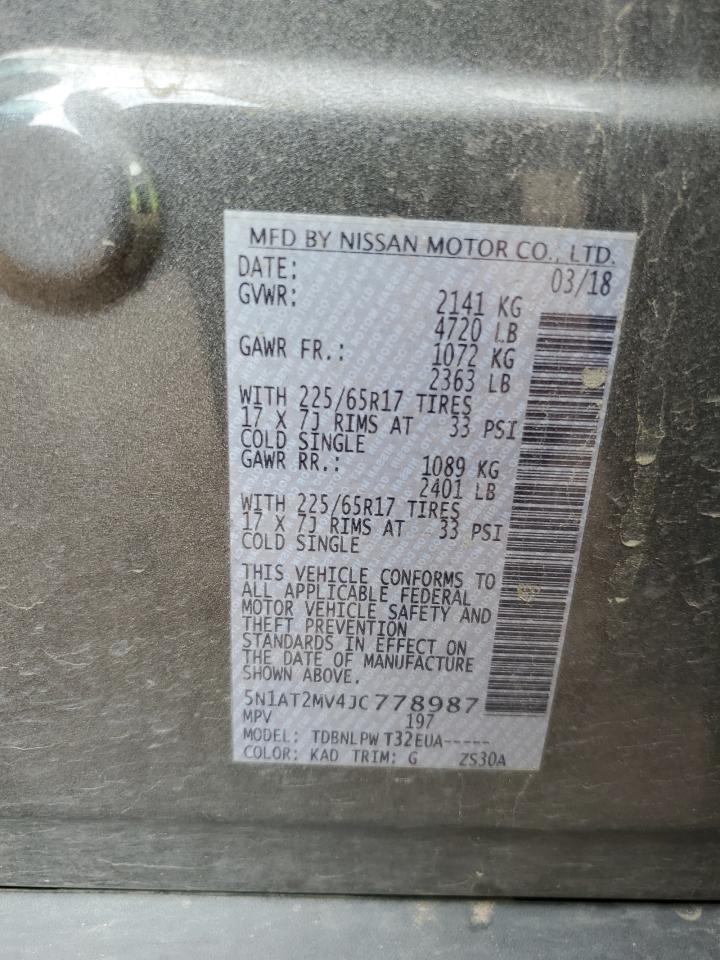 2018 Nissan Rogue S VIN: 5N1AT2MV4JC778987 Lot: 81339235