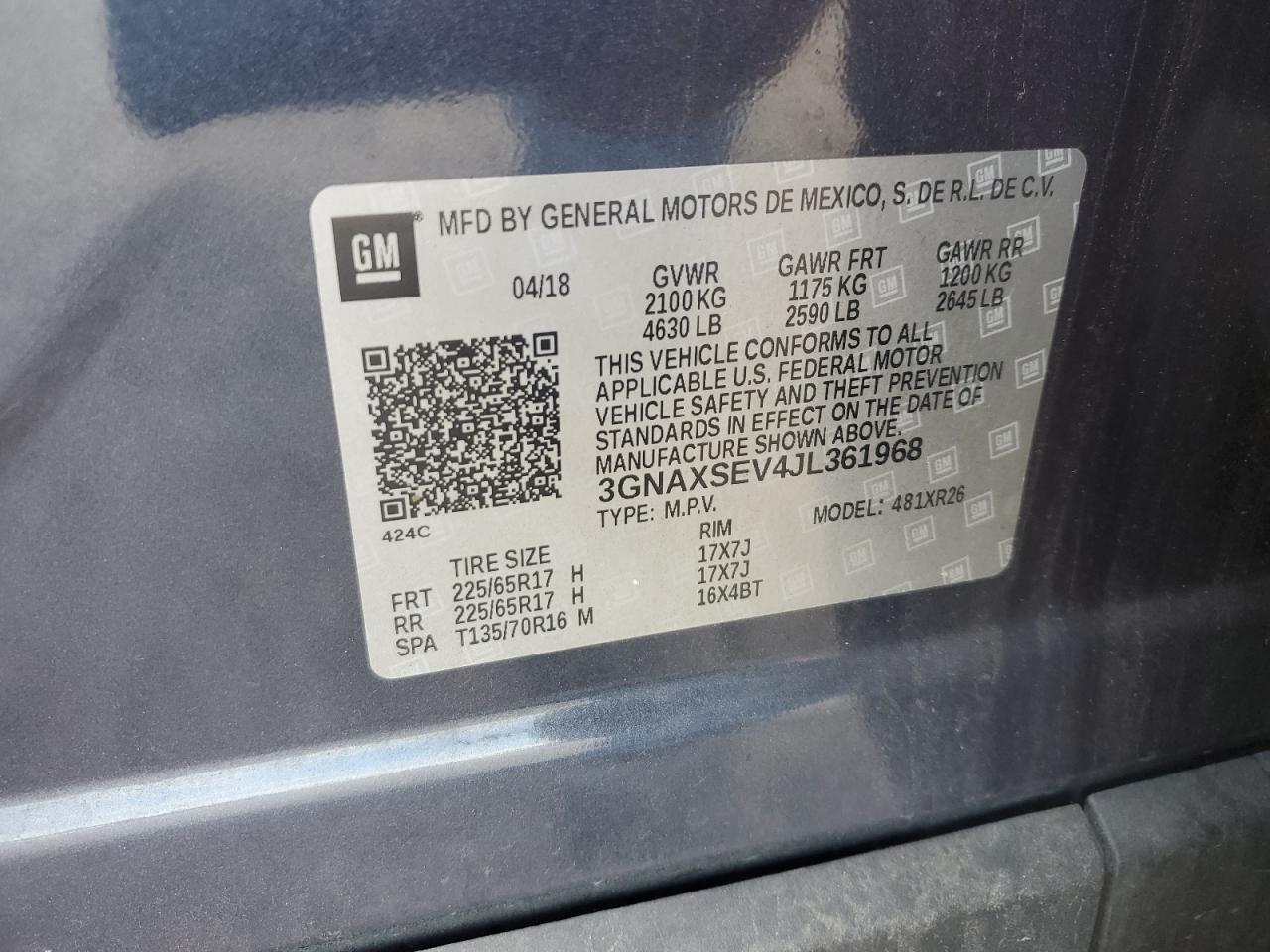 2018 Chevrolet Equinox Lt VIN: 3GNAXSEV4JL361968 Lot: 82081435