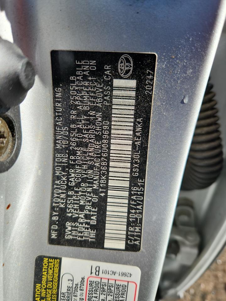 2006 Toyota Avalon Xl VIN: 4T1BK36B76U089690 Lot: 83960005