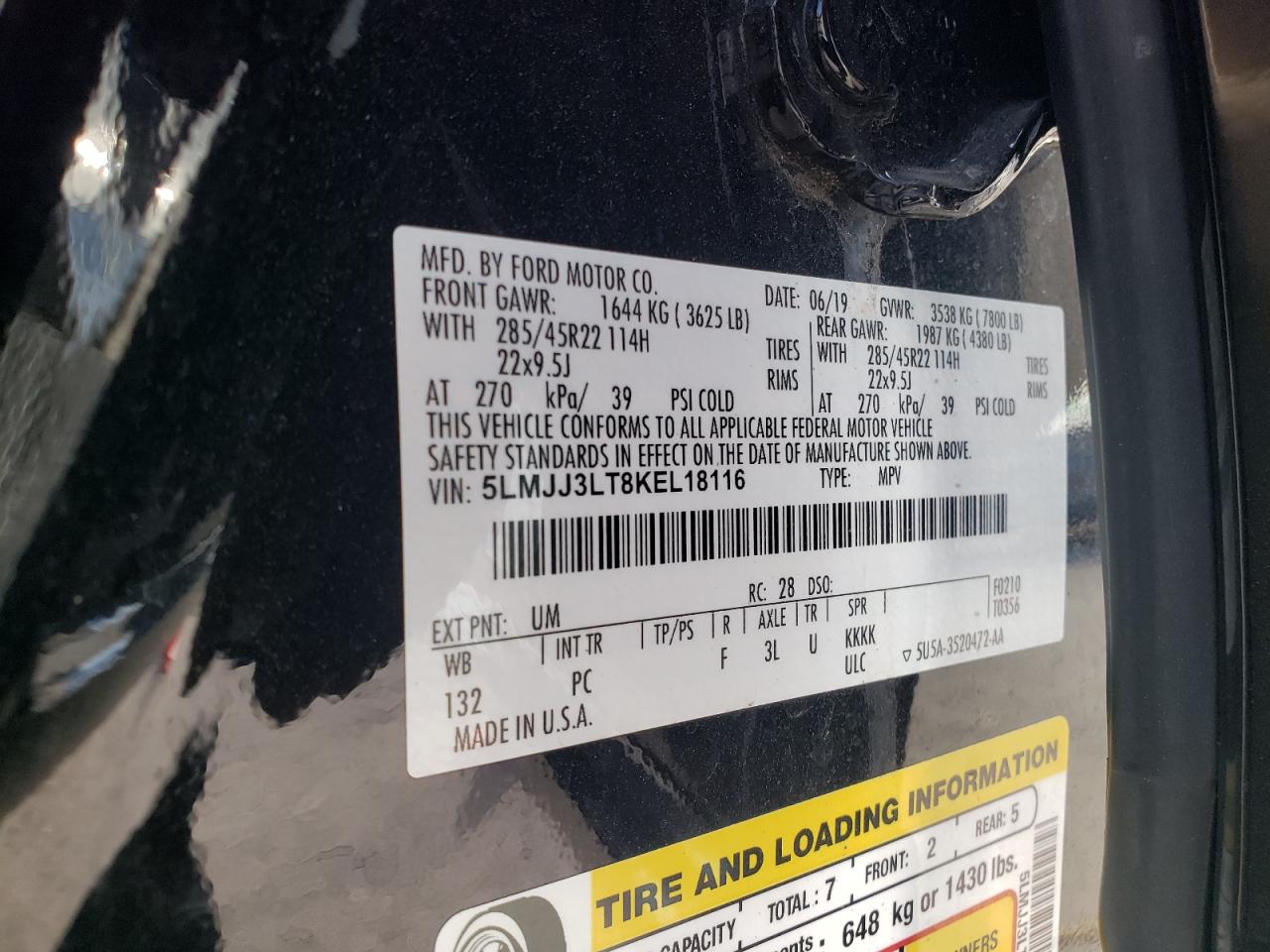 2019 Lincoln Navigator L Reserve VIN: 5LMJJ3LT8KEL18116 Lot: 81885785