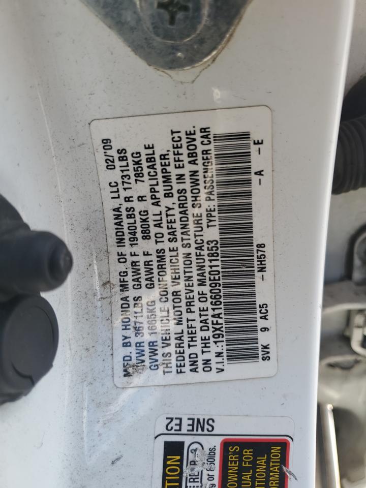 2009 Honda Civic Lx-S VIN: 19XFA16609E011853 Lot: 80753685