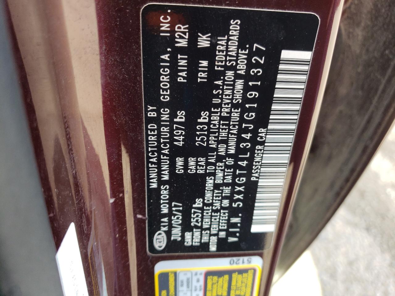 2018 Kia Optima Lx VIN: 5XXGT4L34JG191327 Lot: 83977415