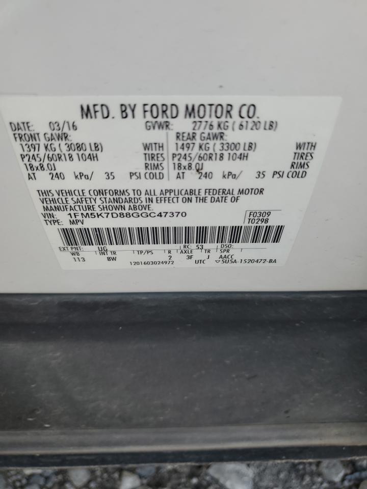 2016 Ford Explorer Xlt VIN: 1FM5K7D88GGC47370 Lot: 81458765