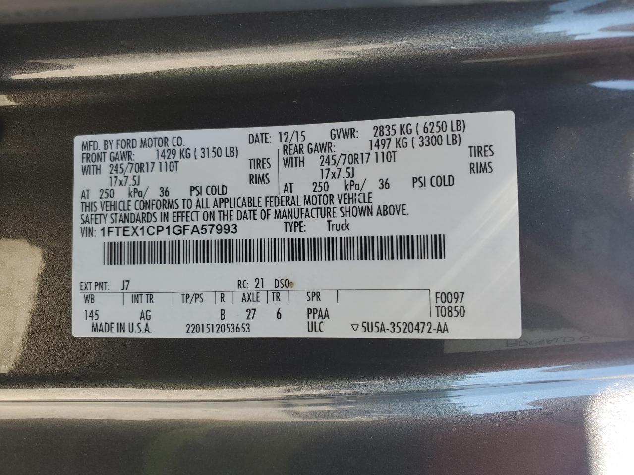 2016 Ford F150 Super Cab VIN: 1FTEX1CP1GFA57993 Lot: 80246875