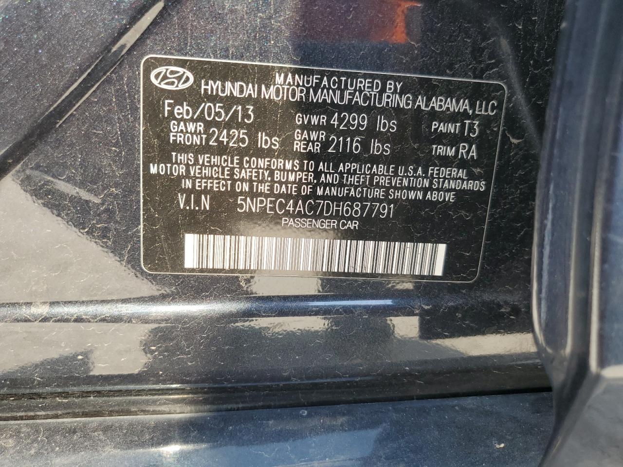 2013 Hyundai Sonata VIN: 5NPEC4AC7DH687791 Lot: 81968155