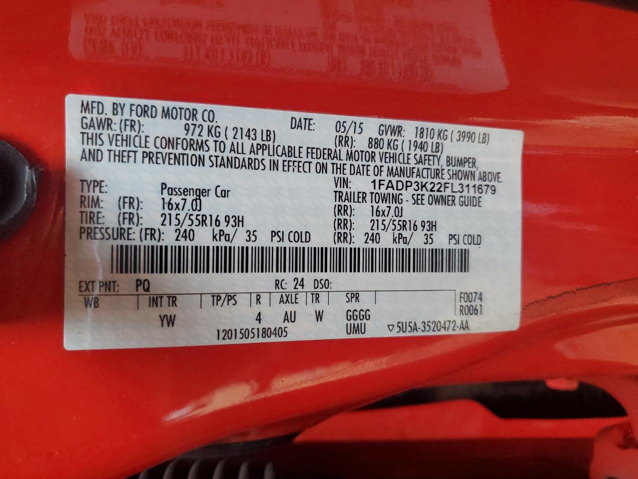 2015 Ford Focus Se VIN: 1FADP3K22FL311679 Lot: 81754675