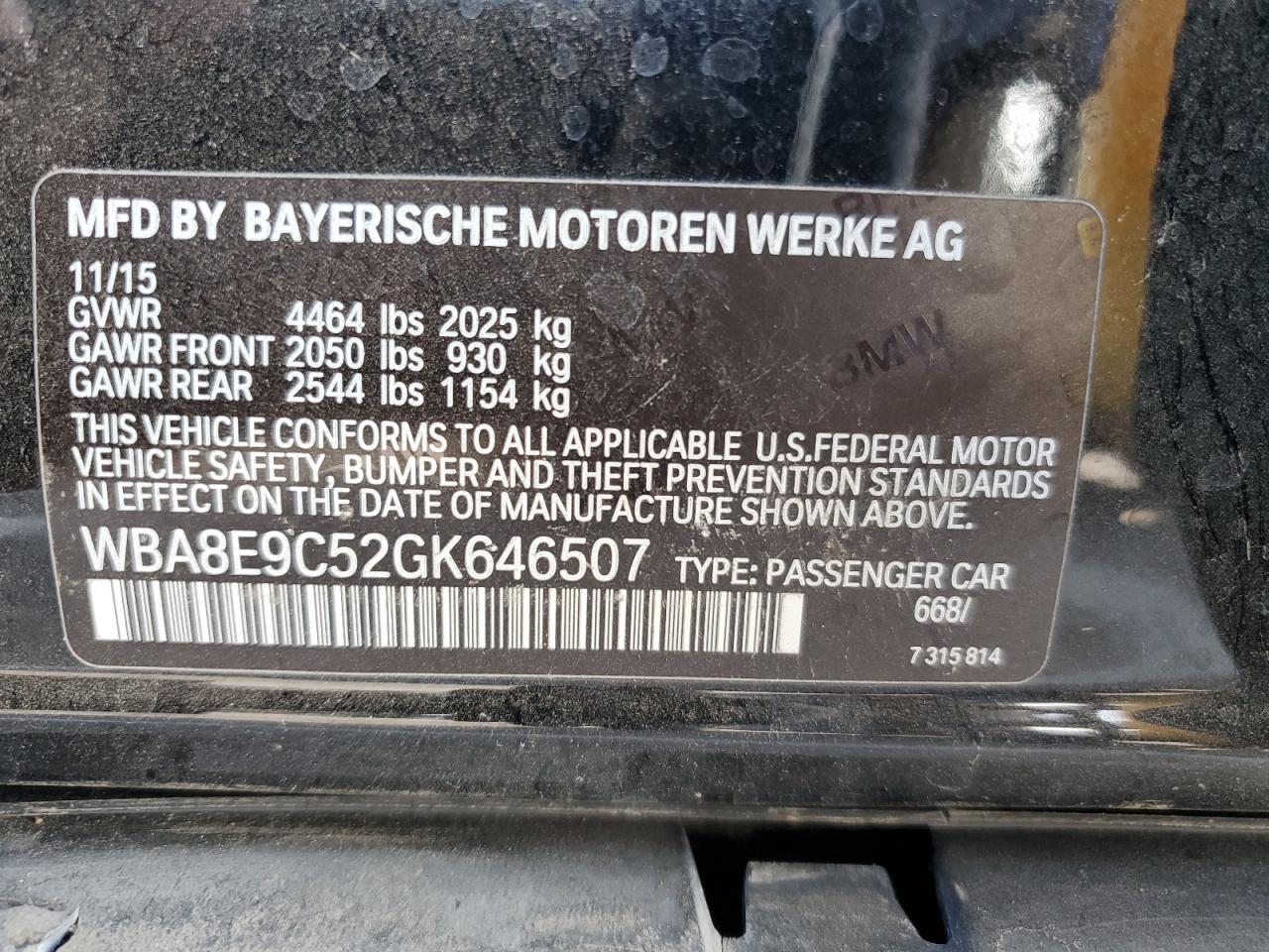 2016 BMW 328 I Sulev VIN: WBA8E9C52GK646507 Lot: 84602075