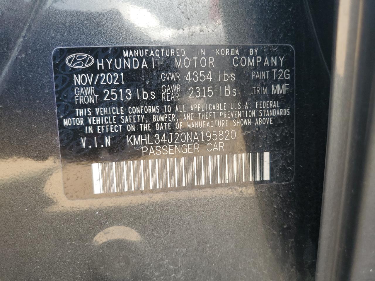 2022 Hyundai Sonata Limited VIN: KMHL34J20NA195820 Lot: 72010545