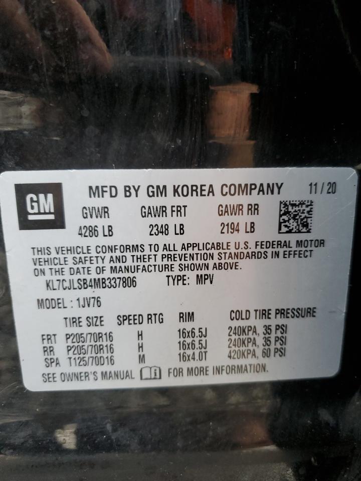 2021 Chevrolet Trax 1Lt VIN: KL7CJLSB4MB337806 Lot: 81679575