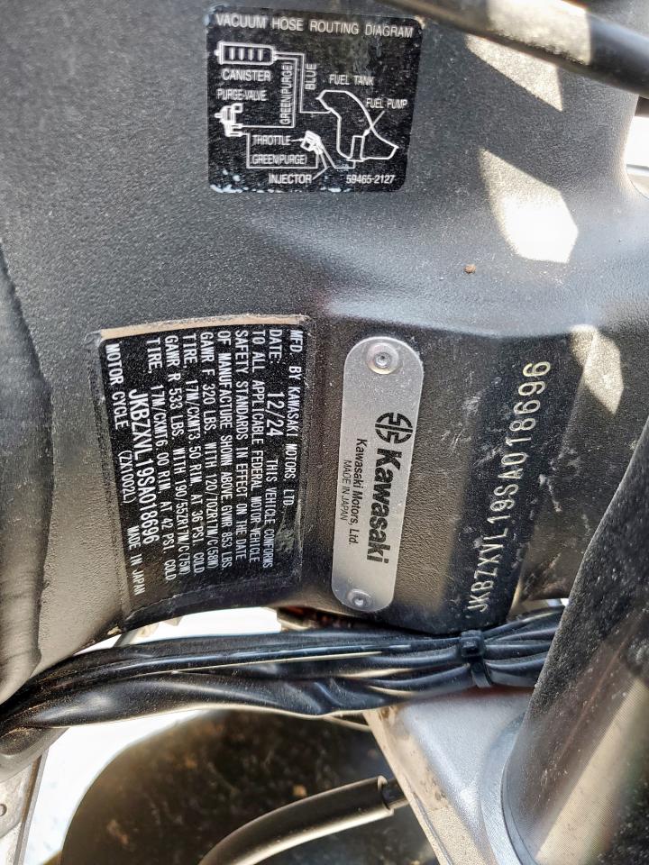 2025 Kawasaki Zx1002 L VIN: JKBZXVL19SA018696 Lot: 80625485