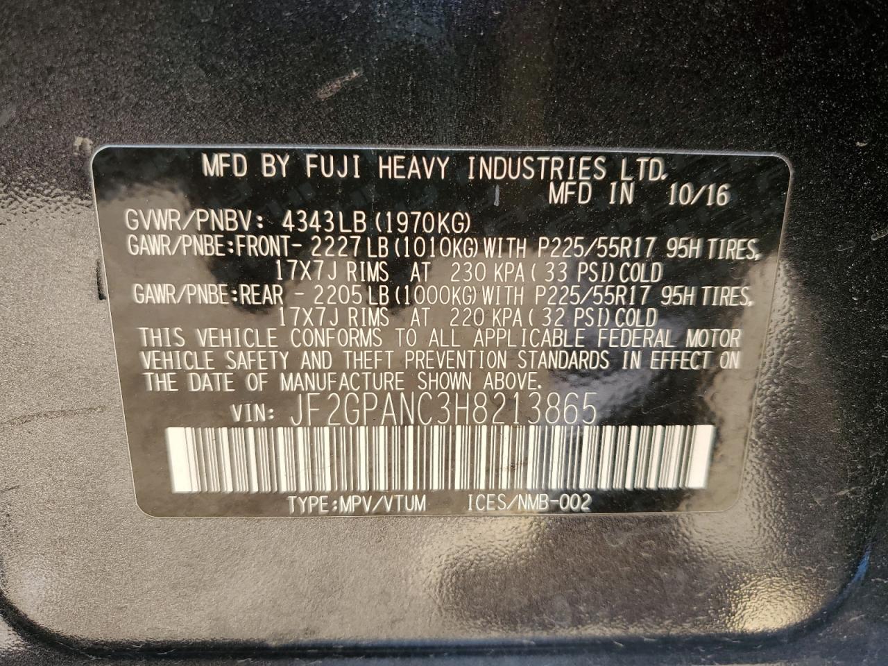 2017 Subaru Crosstrek Limited VIN: JF2GPANC3H8213865 Lot: 81149695