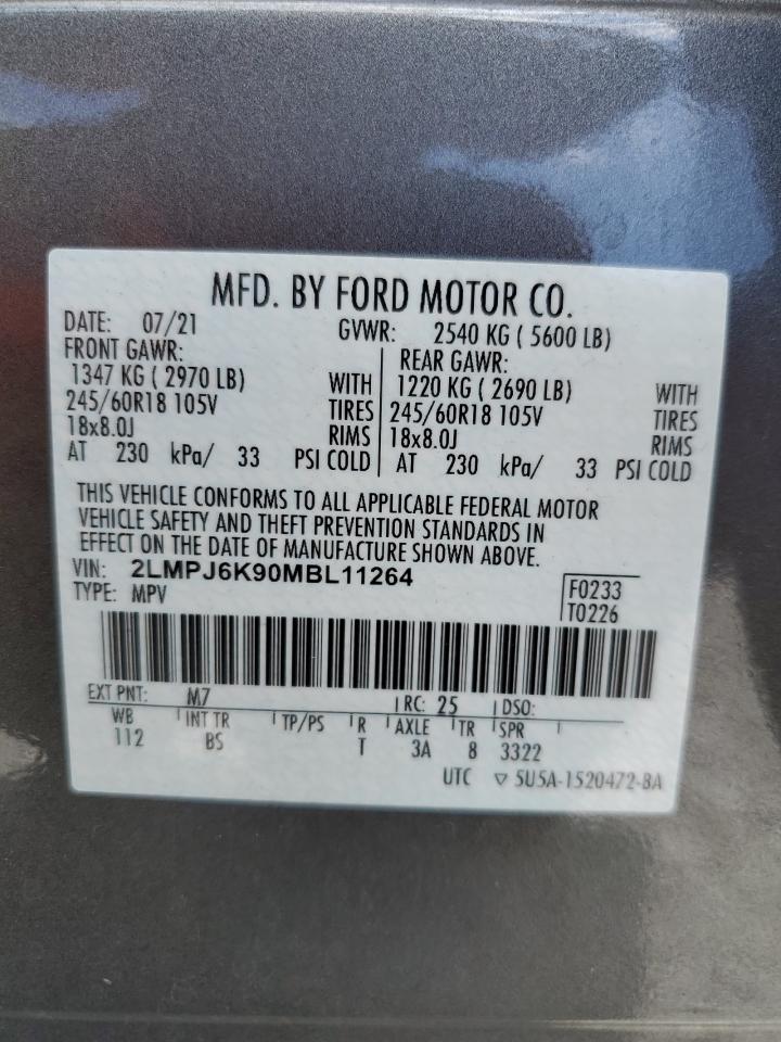 2021 Lincoln Nautilus Reserve VIN: 2LMPJ6K90MBL11264 Lot: 83871195