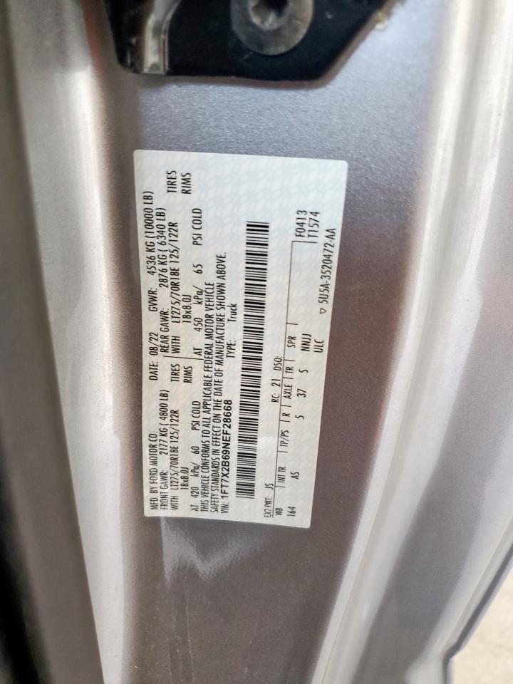 2022 Ford F250 Super Duty VIN: 1FT7X2B69NEF28668 Lot: 80817145