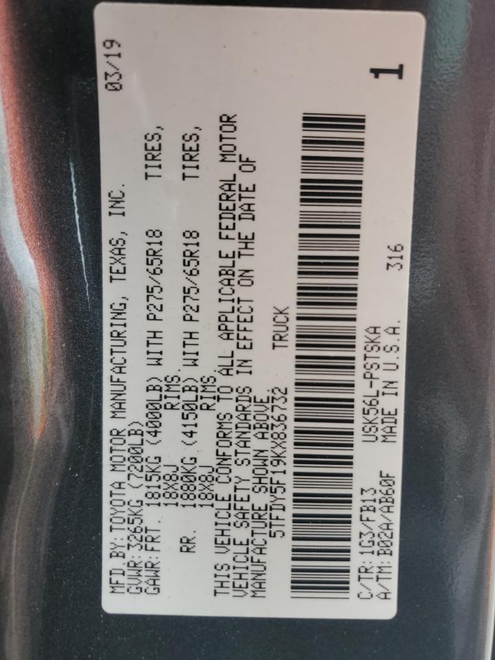 2019 Toyota Tundra Crewmax Sr5 VIN: 5TFDY5F19KX836732 Lot: 81061655