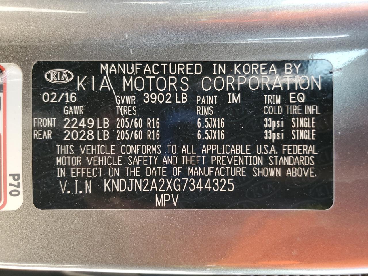 2016 Kia Soul VIN: KNDJN2A2XG7344325 Lot: 80742025