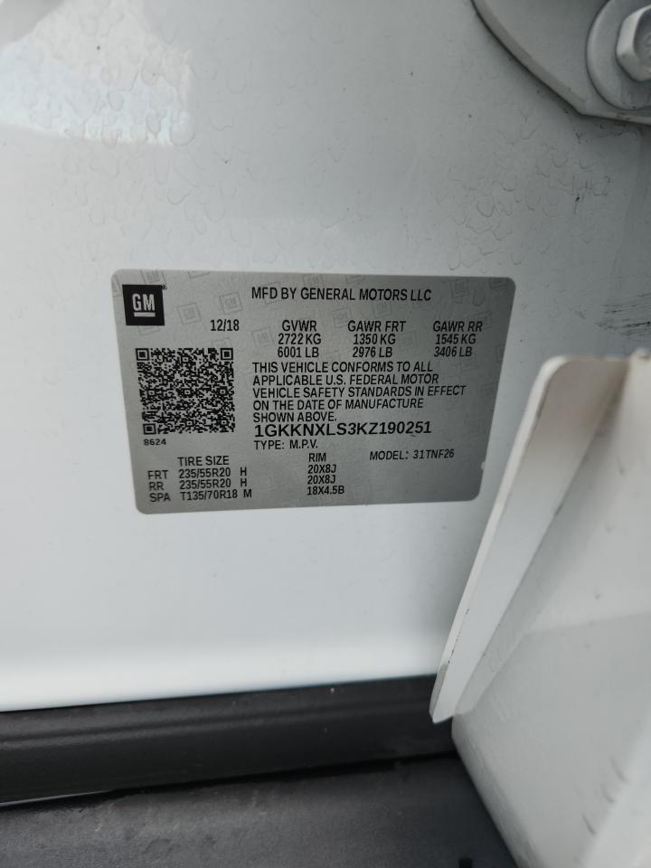 2019 GMC Acadia Denali VIN: 1GKKNXLS3KZ190251 Lot: 81838545