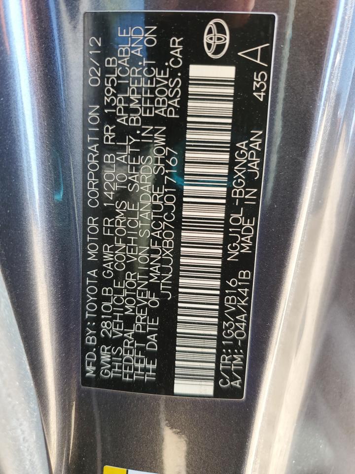 2012 Toyota Scion Iq VIN: JTNJJXB07CJ017167 Lot: 80640895