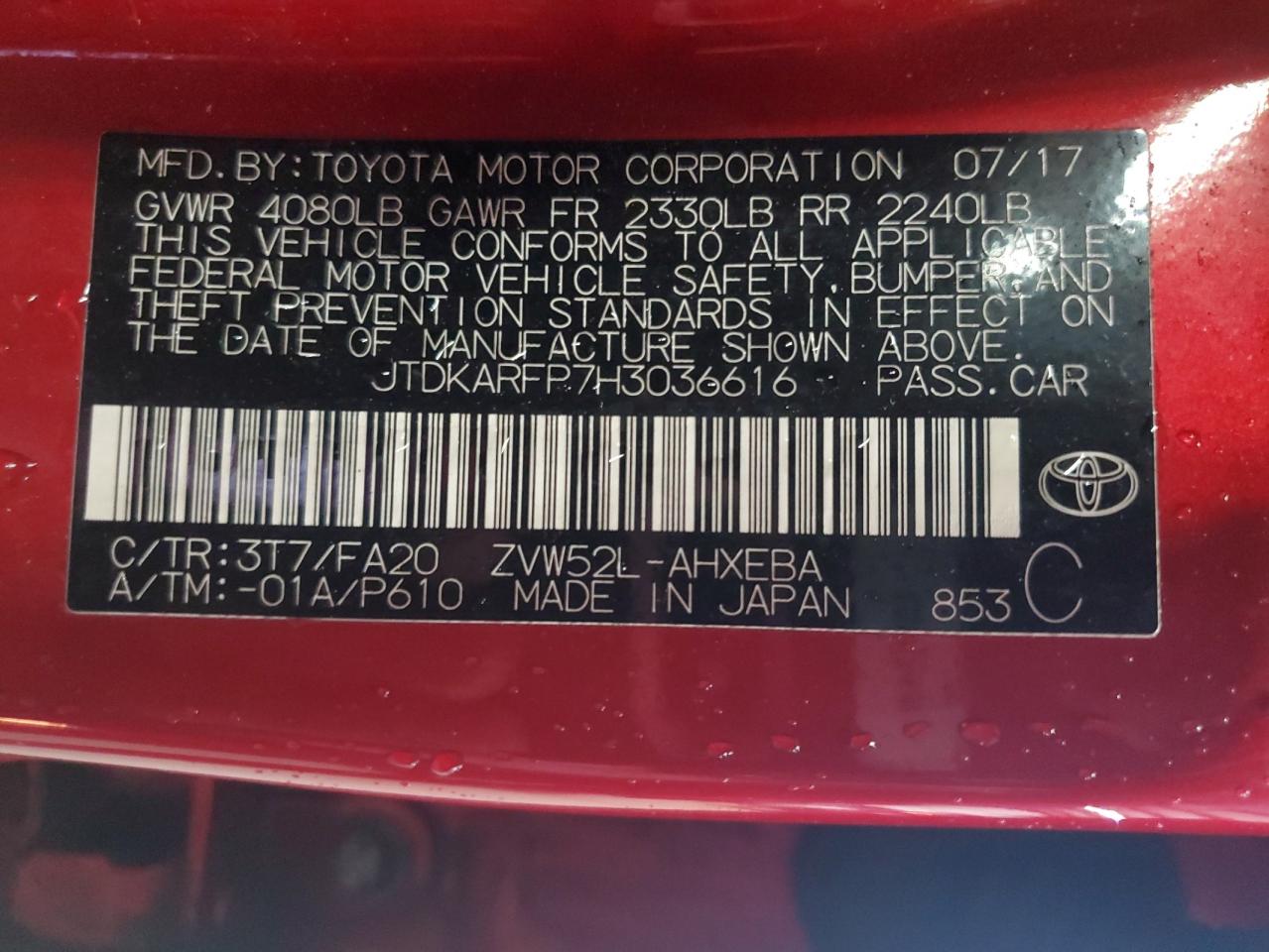 2017 Toyota Prius Prime VIN: JTDKARFP7H3036616 Lot: 84236025