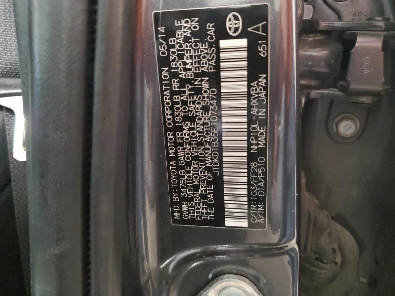 2014 Toyota Prius C VIN: JTDKDTB35E1073470 Lot: 80204205